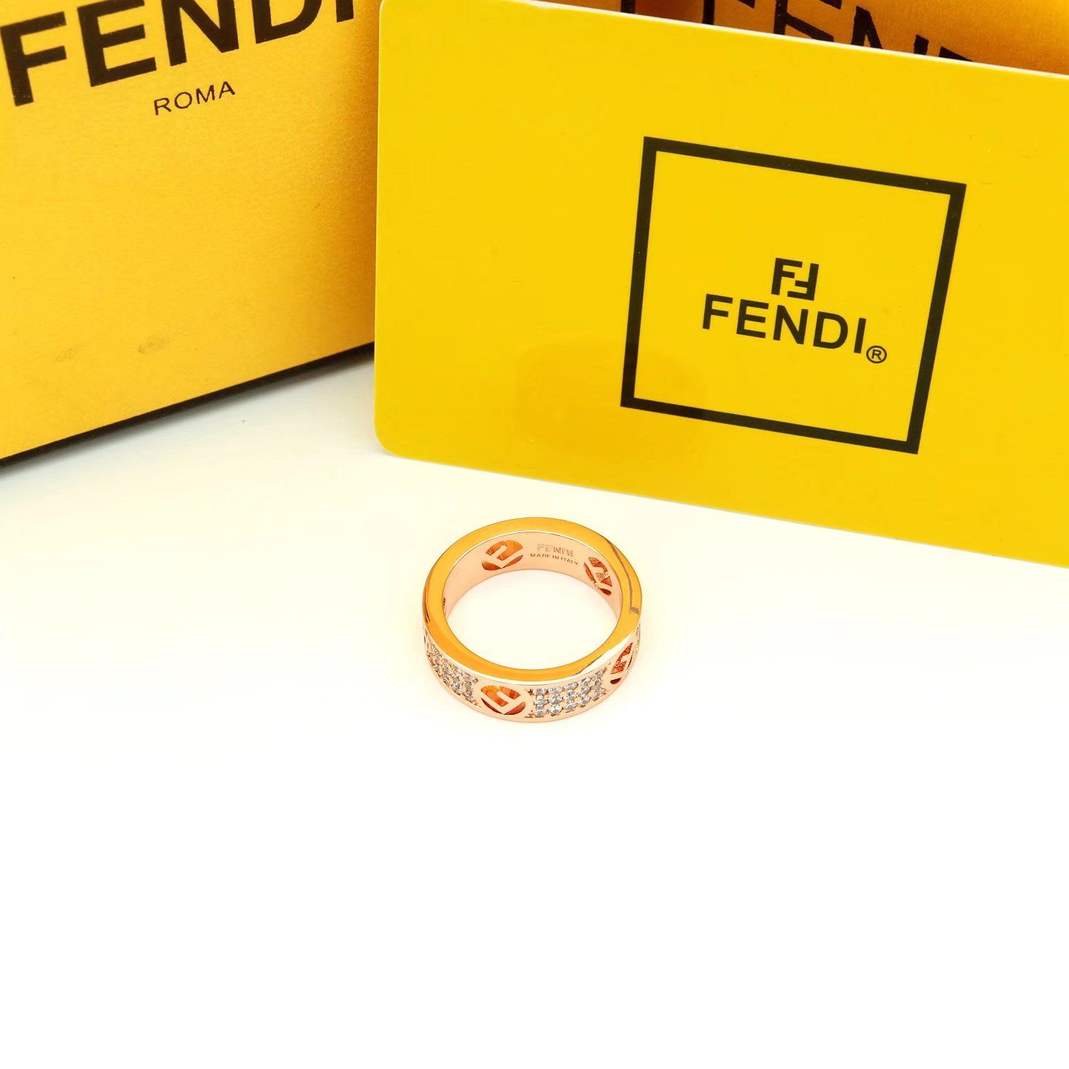 Fendi F IS FENDI ring Gold-tone metal with clear crystals rose gold-tone metal with clear crystals silver-tone metal with clear crystals 6 7 8 9