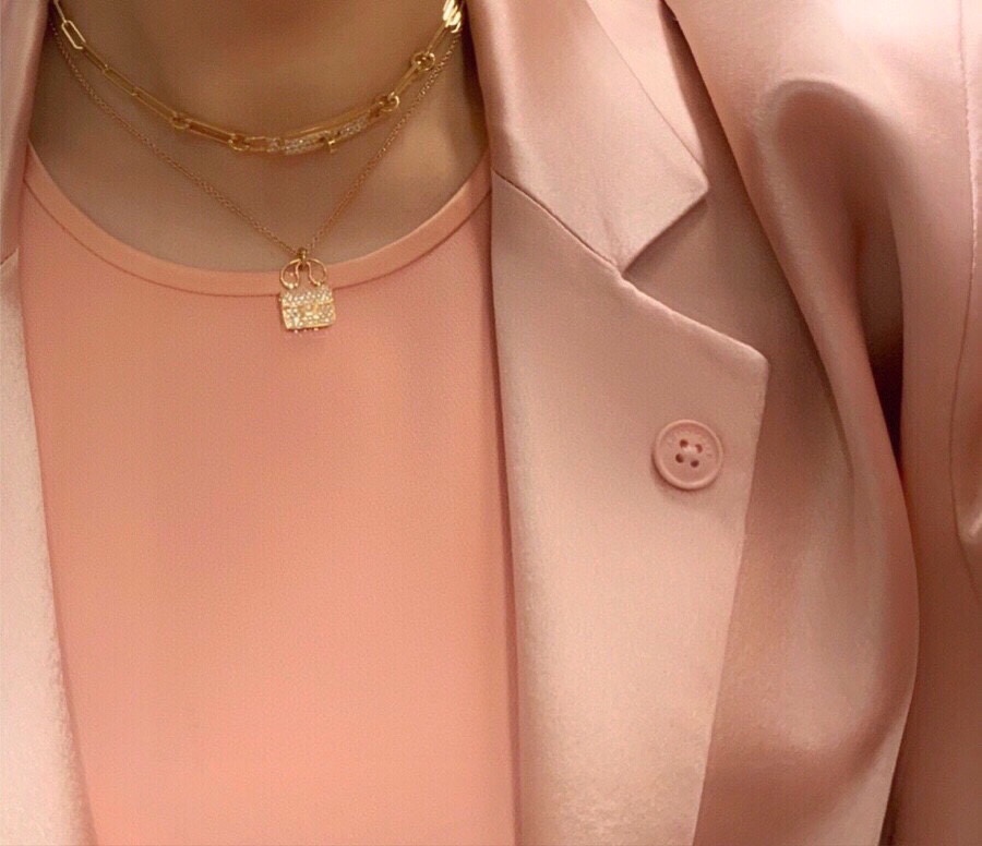 Bracelet Hermes Kelly Chaine Or rose pavé de diamants ST