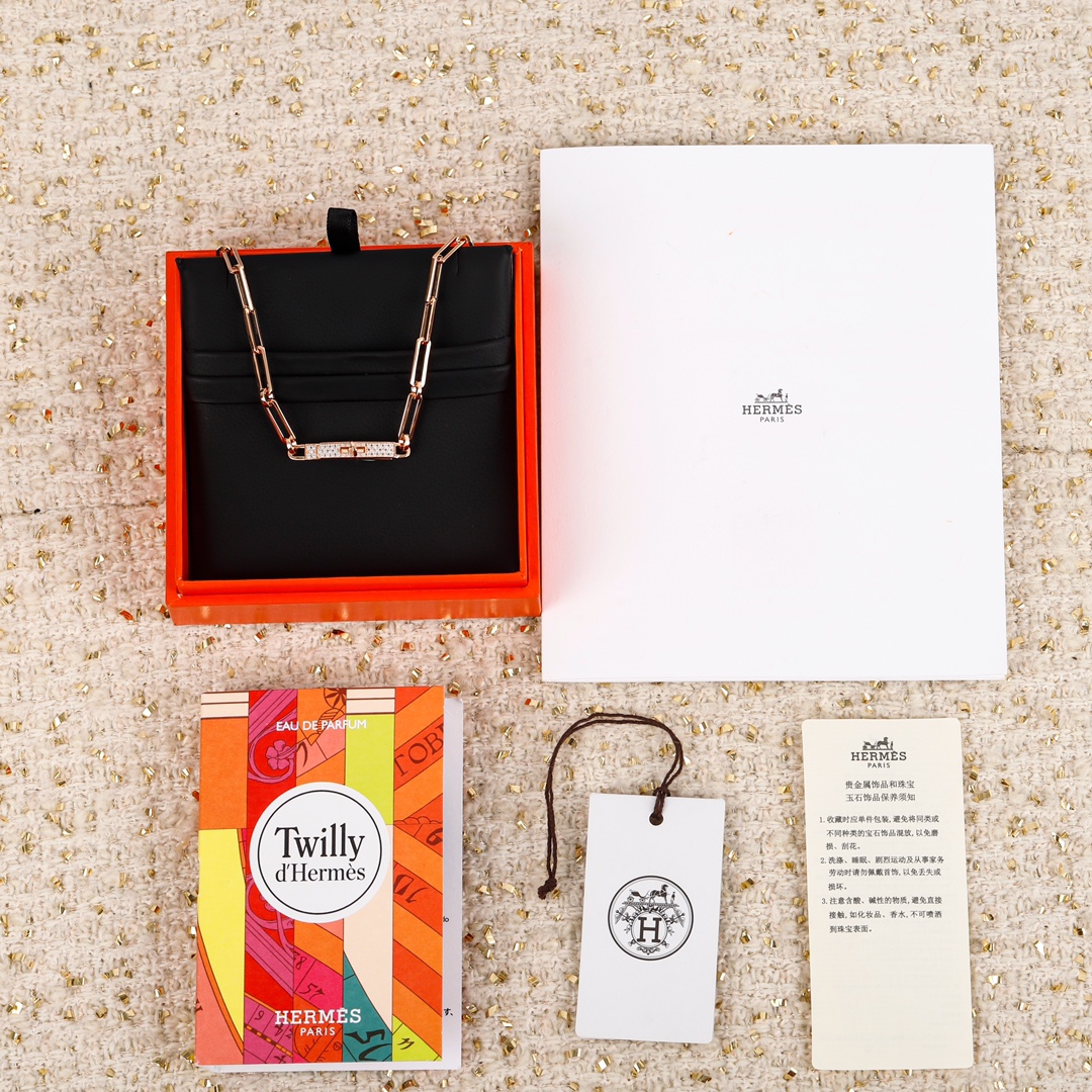 Bracelet Hermes Kelly Chaine Or rose pavé de diamants ST