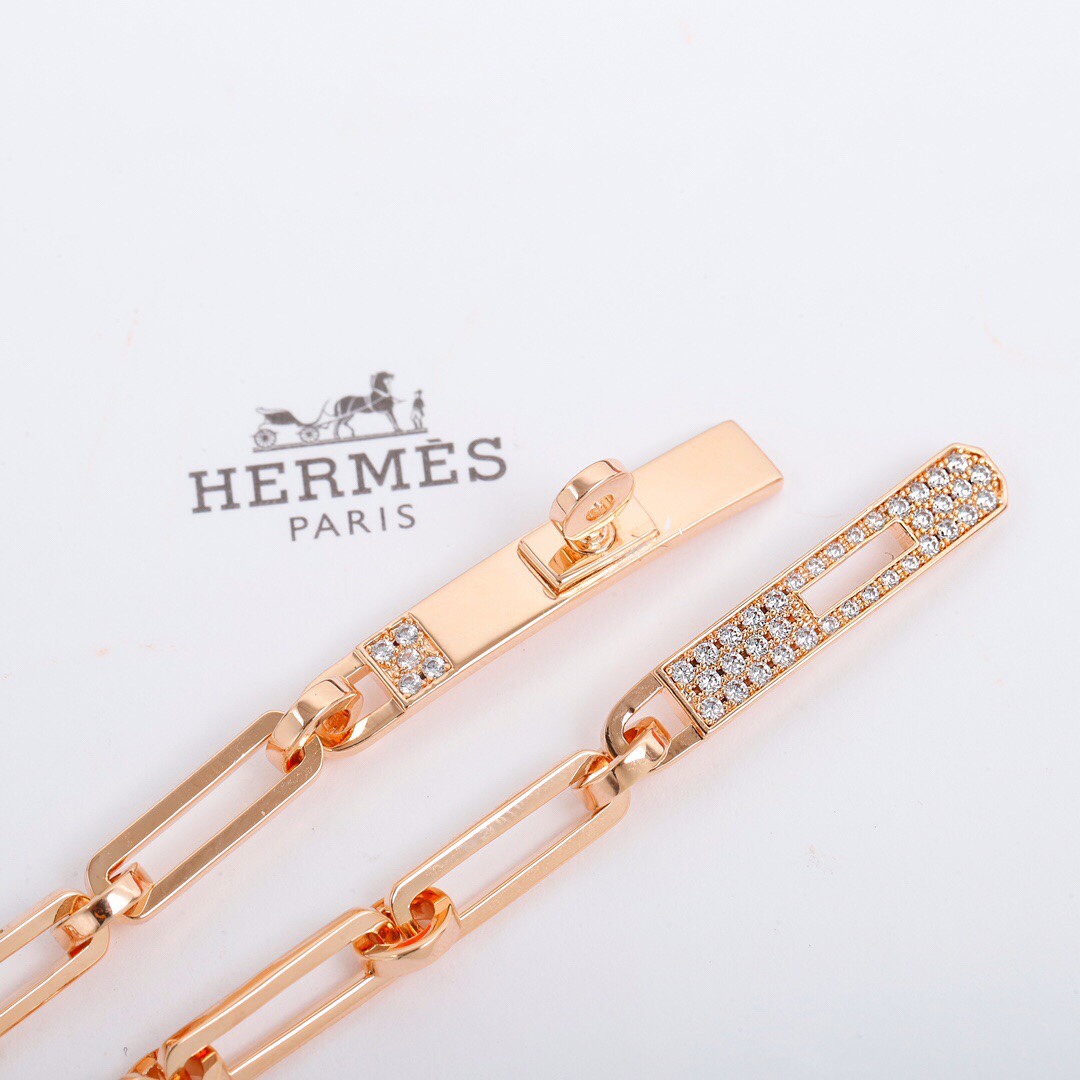 Bracelet Hermes Kelly Chaine Or rose pavé de diamants ST