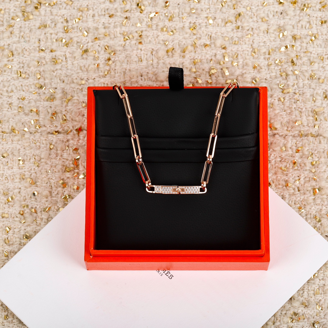 Bracelet Hermes Kelly Chaine Or rose pavé de diamants ST