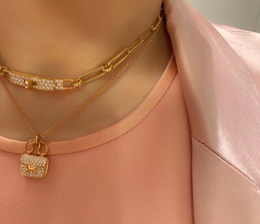 Bracelet Hermes Kelly Chaine Or rose pavé de diamants ST