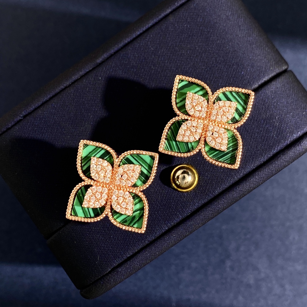 Roberto Coin Princess Flower earrings Rose gold with diamond pave available in mother-of-pearl lapis lazuli and turquoise inlay options 15mm stud diameter