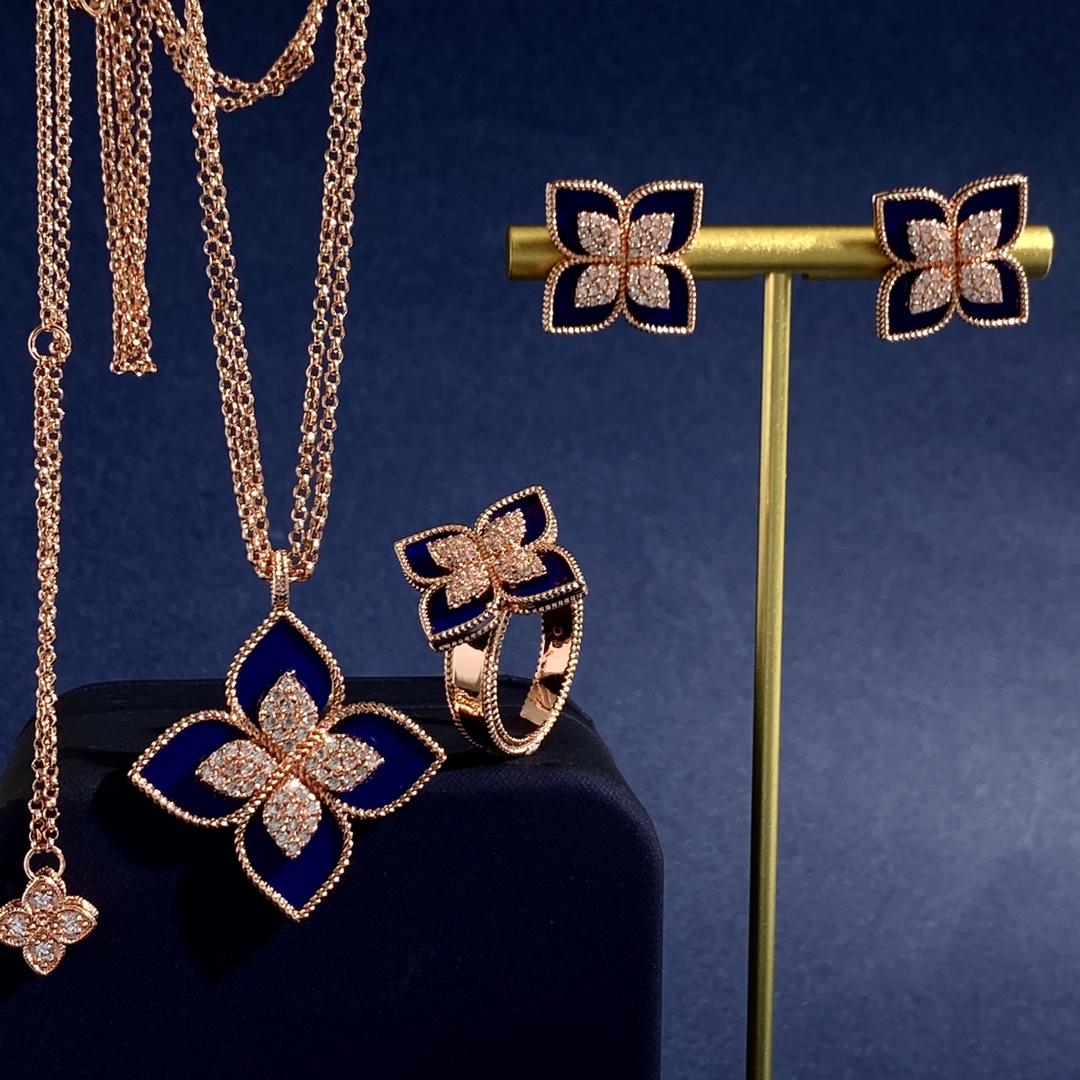 Roberto Coin Princess Flower earrings Rose gold with diamond pave available in mother-of-pearl lapis lazuli and turquoise inlay options 15mm stud diameter