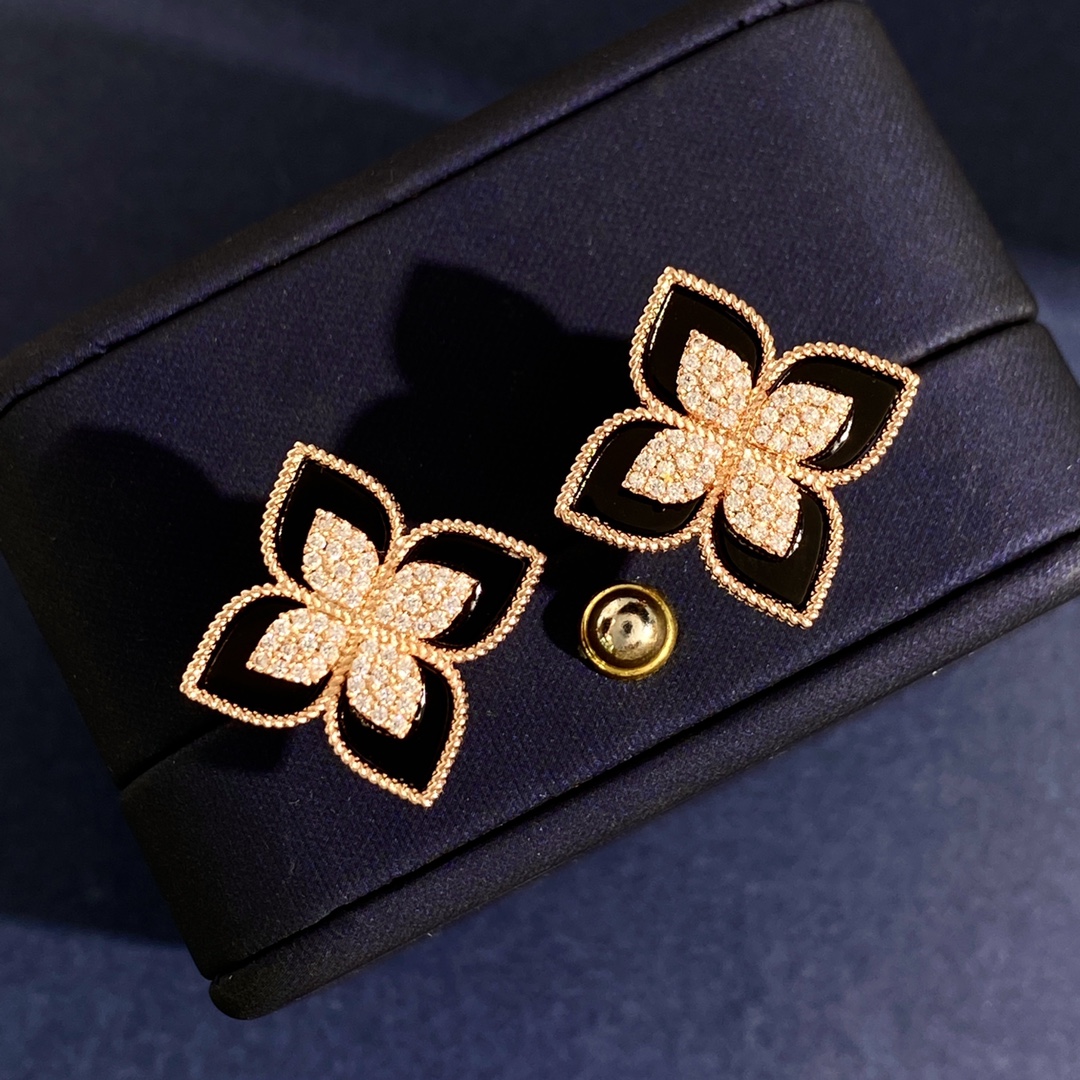 Roberto Coin Princess Flower earrings Rose gold with diamond pave available in mother-of-pearl lapis lazuli and turquoise inlay options 15mm stud diameter