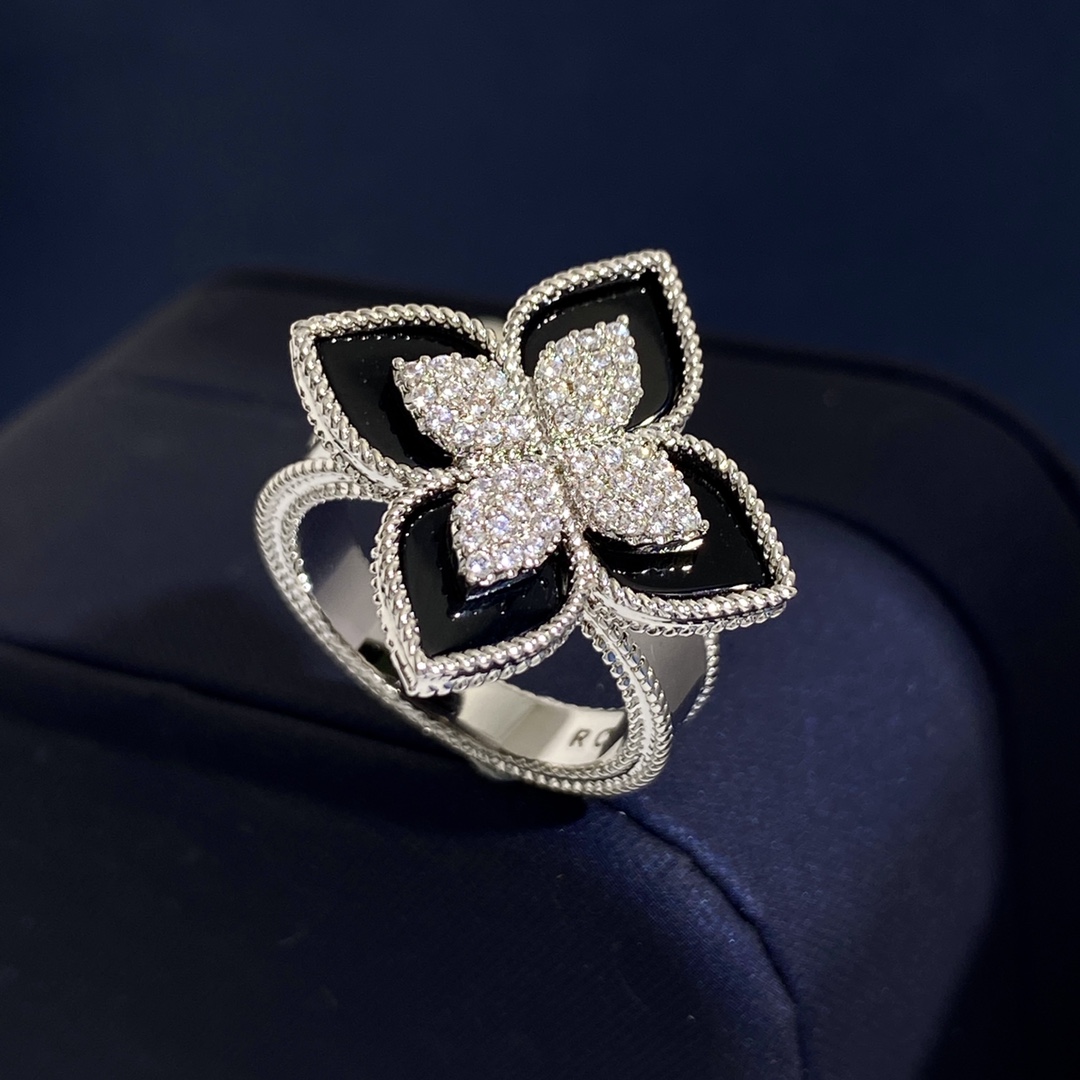 Bague Roberto Coin Princess Flower Or blanc avec accents de malachite et de diamants en émail bleu turquoise US 7