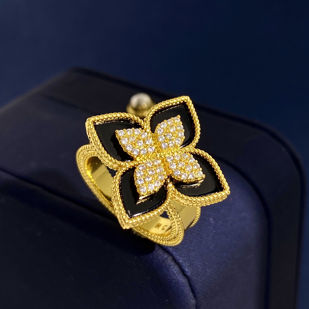 Van Cleef Arpels Idylle Blossom ring Yellow gold with diamond pave available in malachite mother-of-pearl and turquoise stone inlays EU 52
