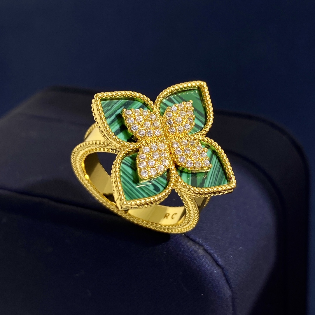 Van Cleef Arpels Idylle Blossom ring Yellow gold with diamond pave available in malachite mother-of-pearl and turquoise stone inlays EU 52