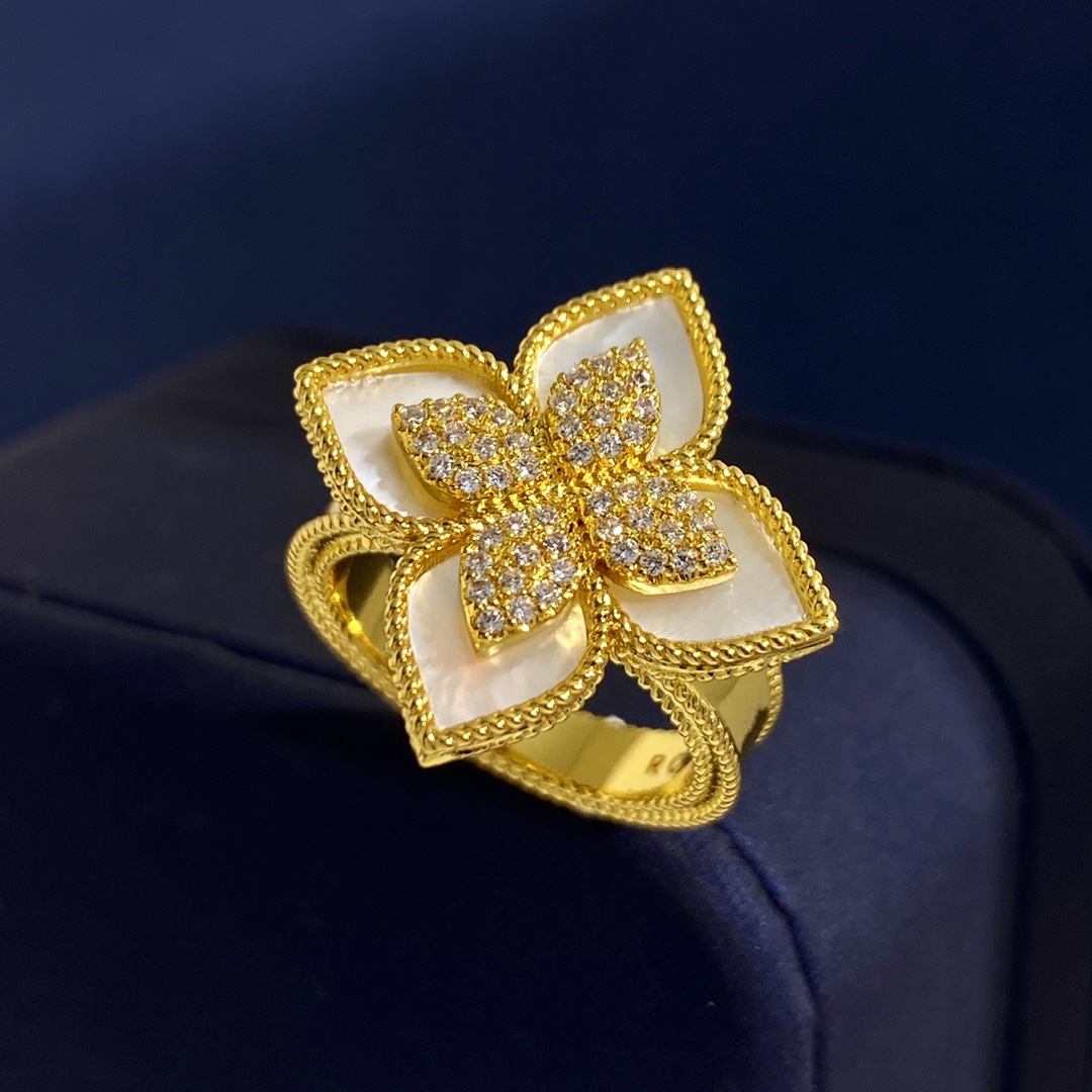 Van Cleef Arpels Idylle Blossom ring Yellow gold with diamond pave available in malachite mother-of-pearl and turquoise stone inlays EU 52