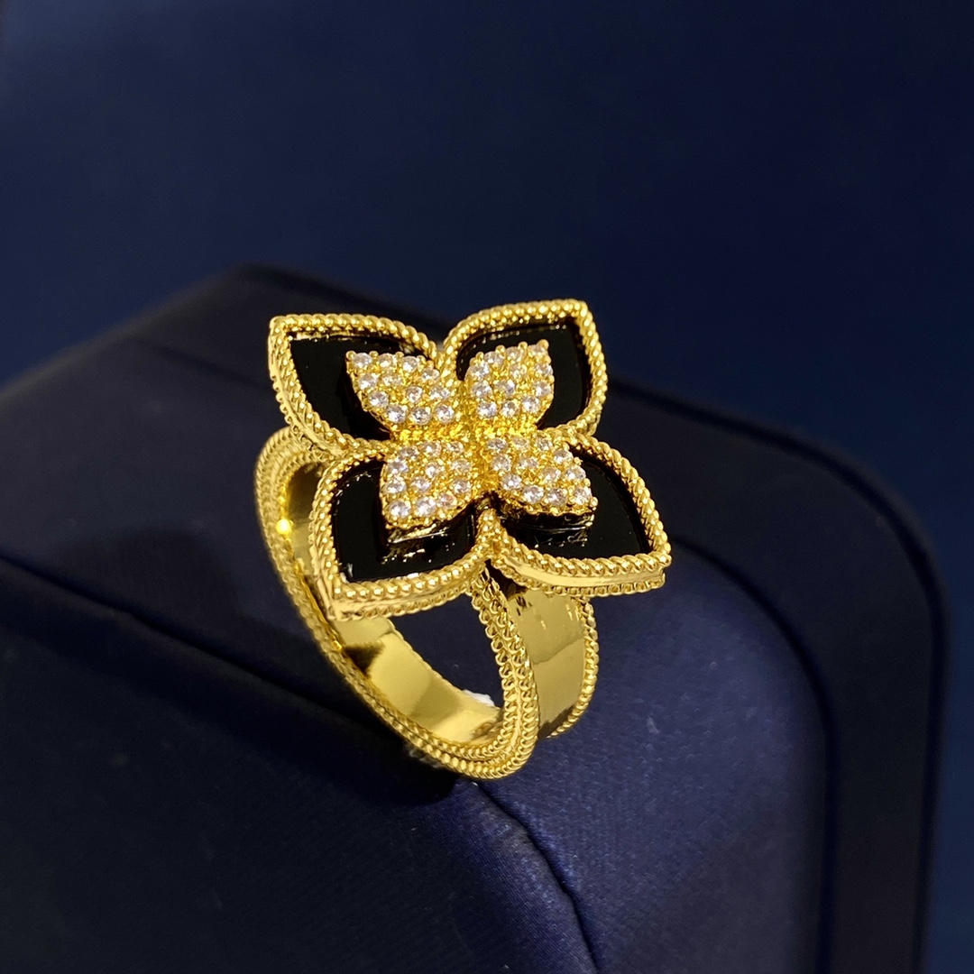 Van Cleef Arpels Idylle Blossom ring Yellow gold with diamond pave available in malachite mother-of-pearl and turquoise stone inlays EU 52