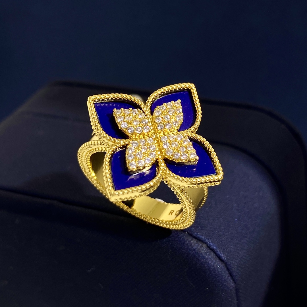 Van Cleef Arpels Idylle Blossom ring Yellow gold with diamond pave available in malachite mother-of-pearl and turquoise stone inlays EU 52