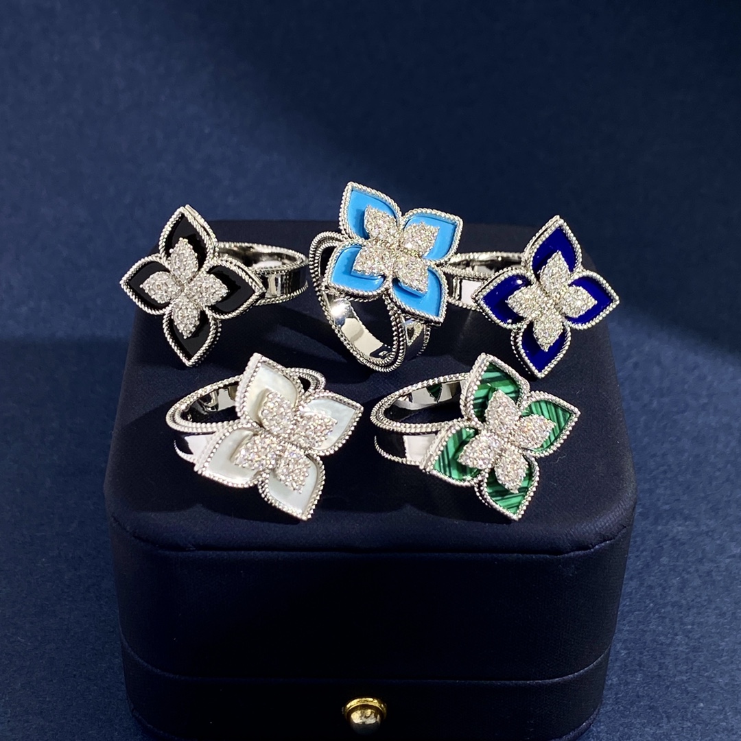 Roberto Coin Love in Verona Anello fiore in oro bianco 18 carati con pavé di diamanti US 7