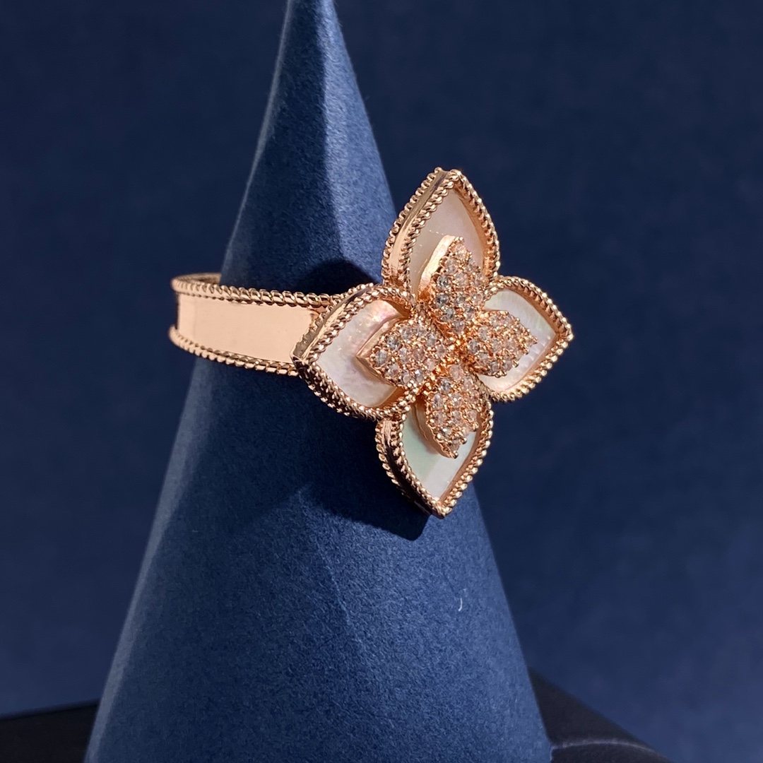 Roberto Coin Love in Verona Anello fiore in oro bianco 18 carati con pavé di diamanti US 7