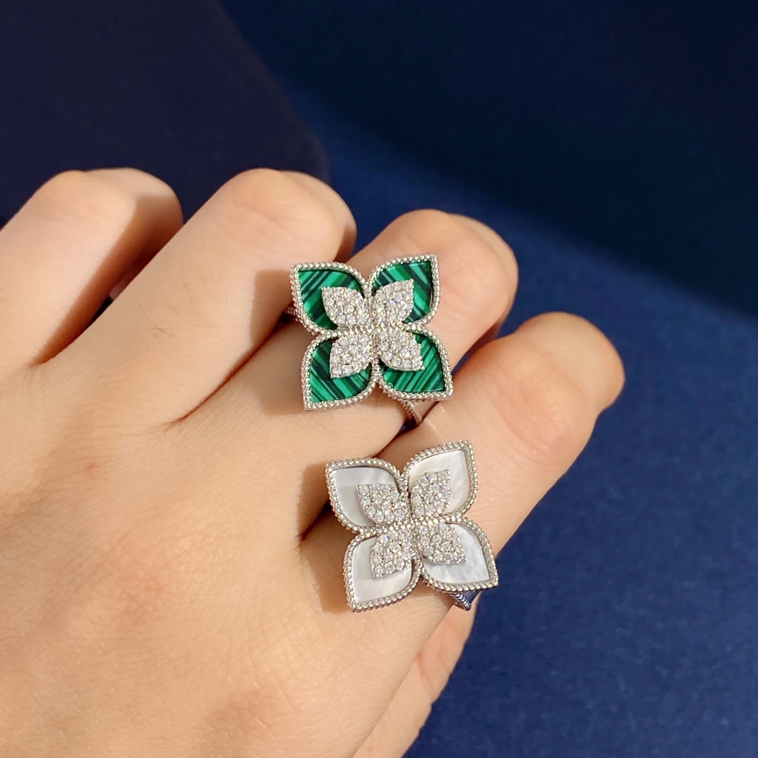 Roberto Coin Love in Verona Anello fiore in oro bianco 18 carati con pavé di diamanti US 7