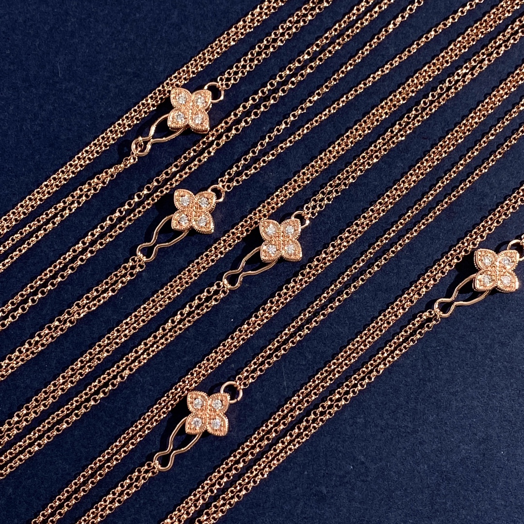 Roberto Coin Princess Flower necklace Rose gold with diamond accents available with onyx lapis lazuli mother-of-pearl turquoise and malachite inlays 18 inch