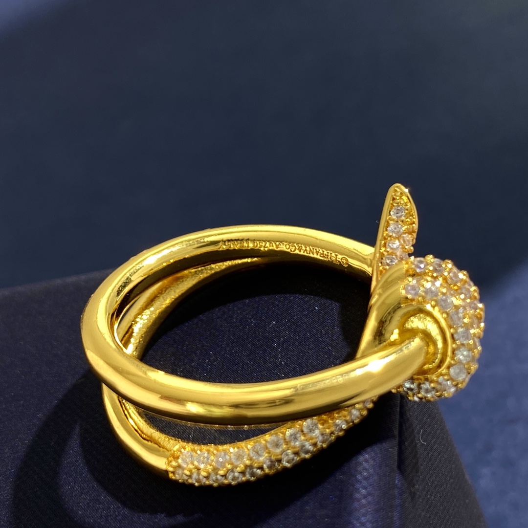Tiffany Knot ring Yellow gold with clear diamond pave accents US 7