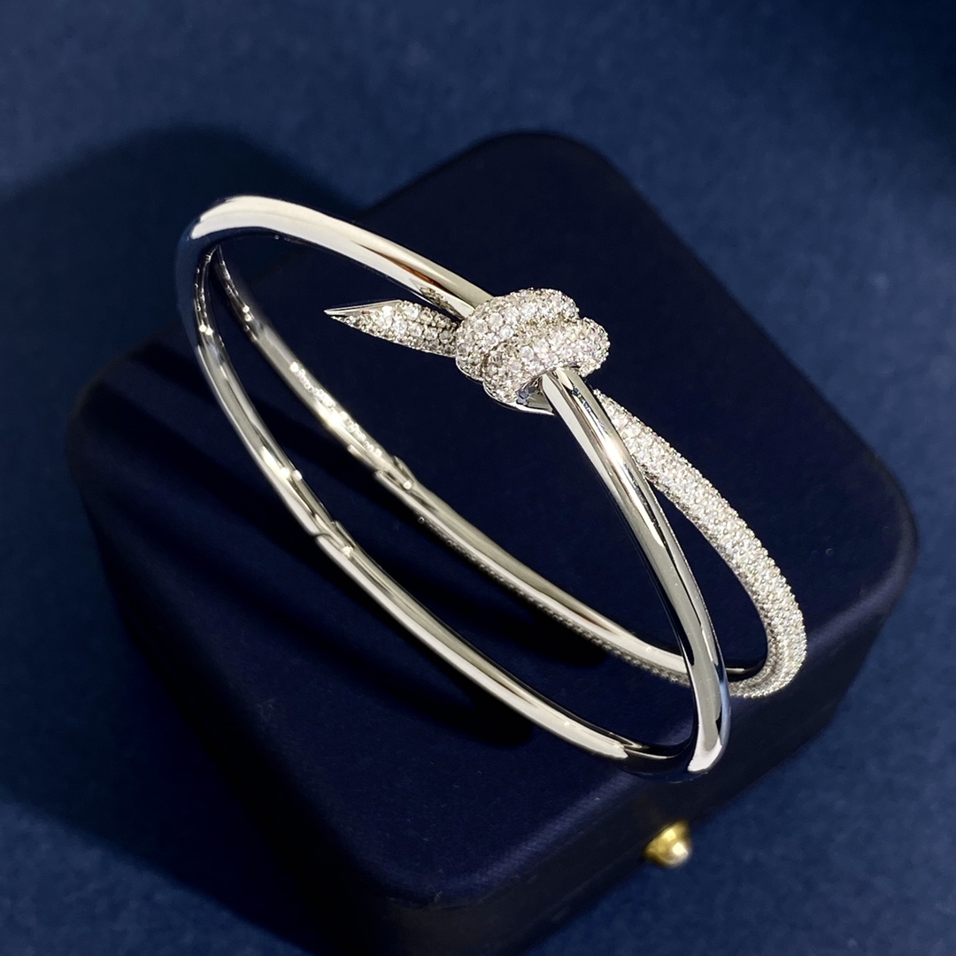 Tiffany Knot bracelet silver-toned metal with clear pave diamonds 17cm inner circumference