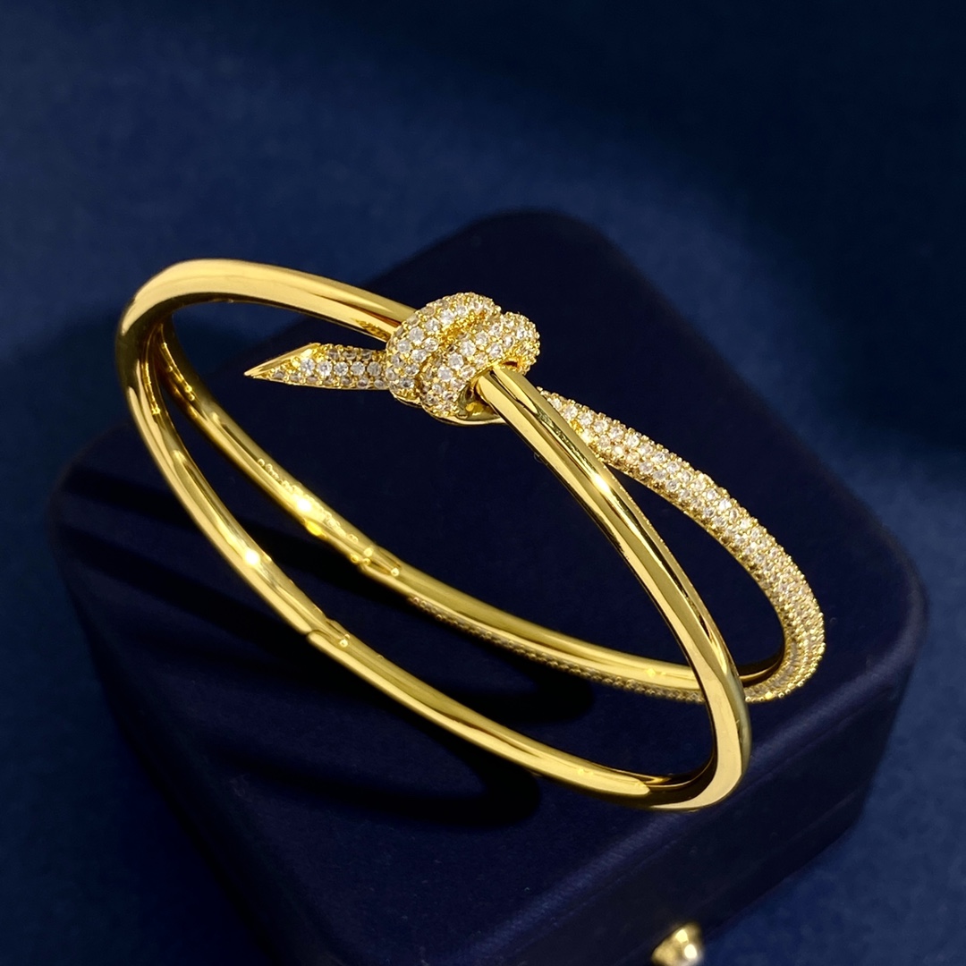 Tiffany Knot bracelet silver-toned metal with clear pave diamonds 17cm inner circumference