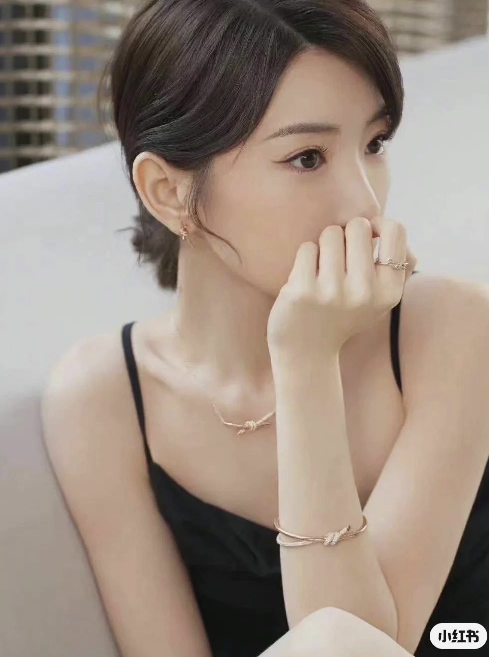 Tiffany Knot bracelet Yellow gold with pave set clear diamonds 17cm inner circumference