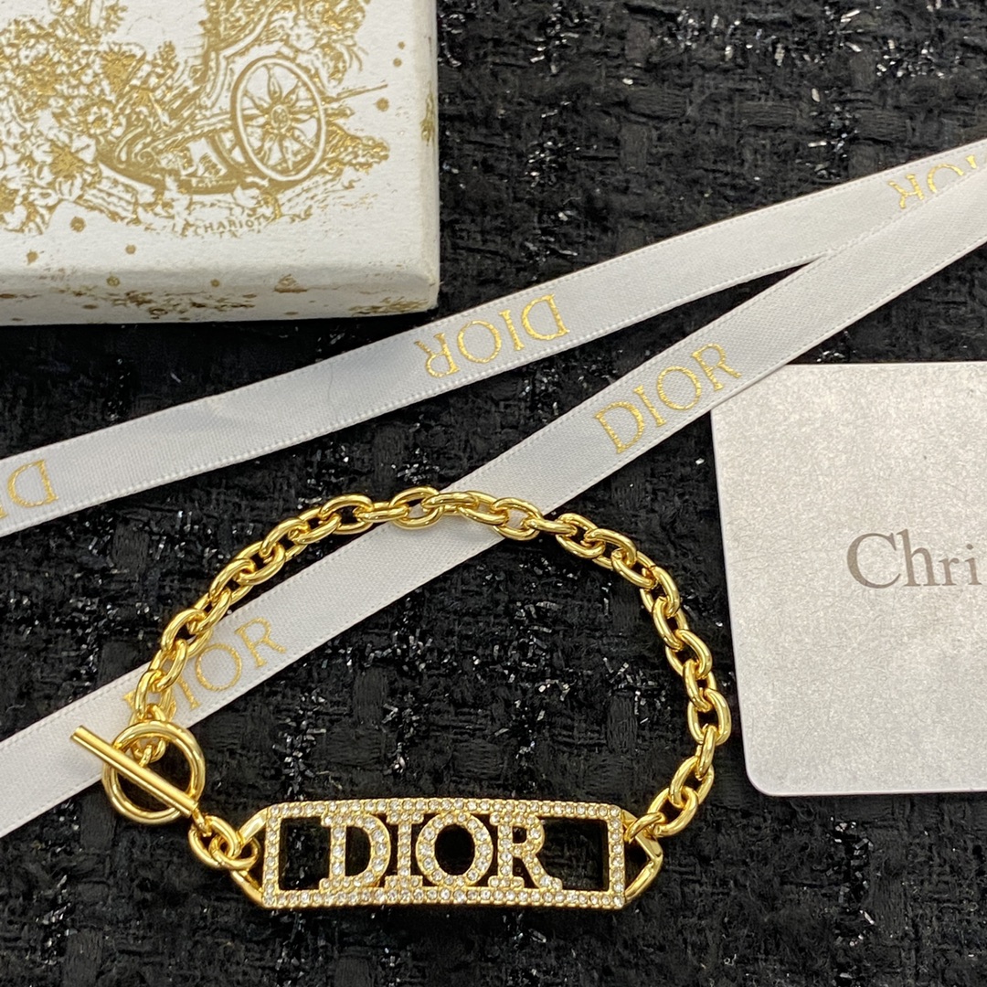 Dior Dior Jewelry Code H477 0257825 bracelet gold-tone metal with clear crystal accents 17cm