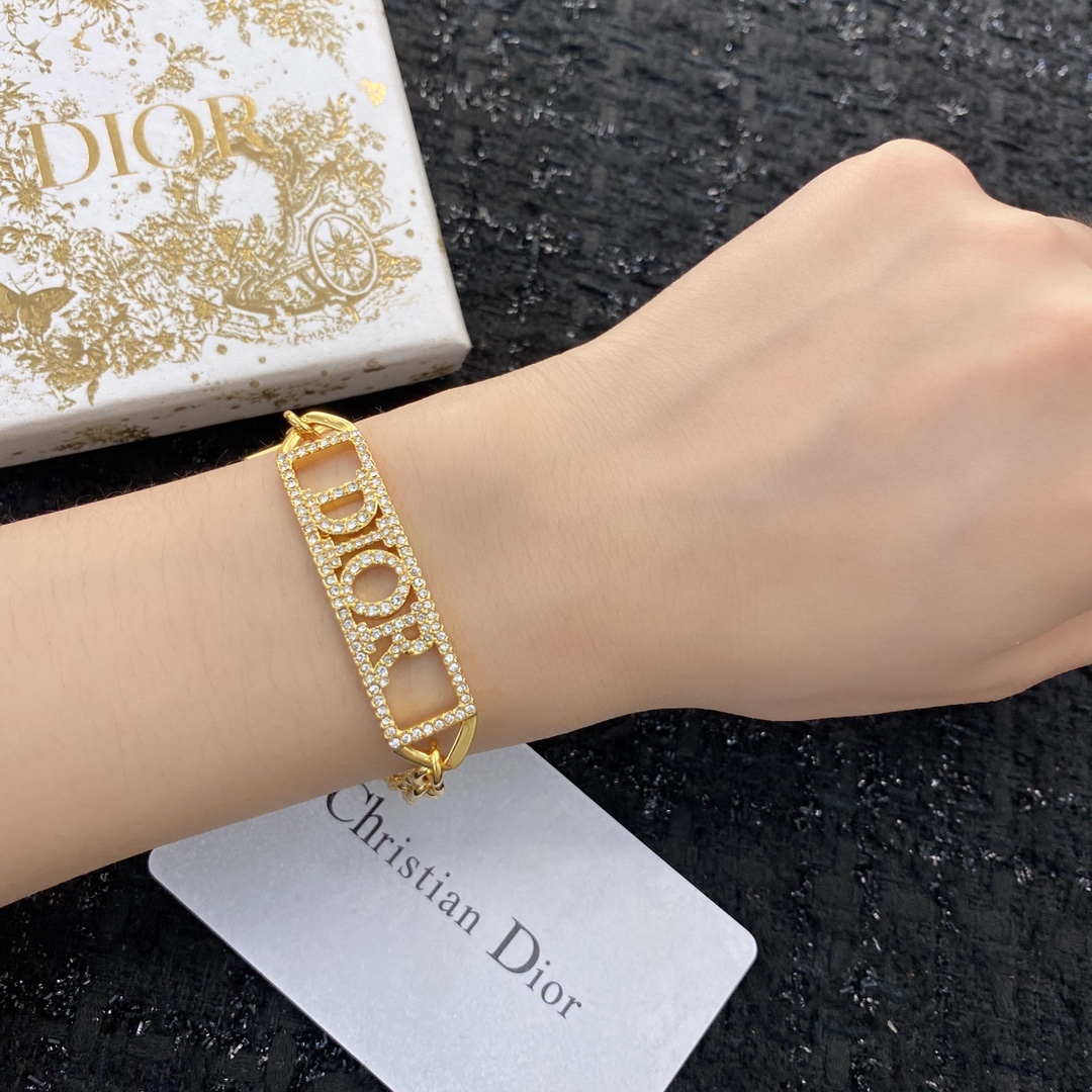 Dior Dior Jewelry Code H477 0257825 bracelet gold-tone metal with clear crystal accents 17cm