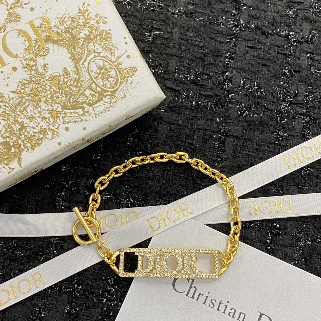 Dior Dior Jewelry Code H477 0257825 bracelet gold-tone metal with clear crystal accents 17cm