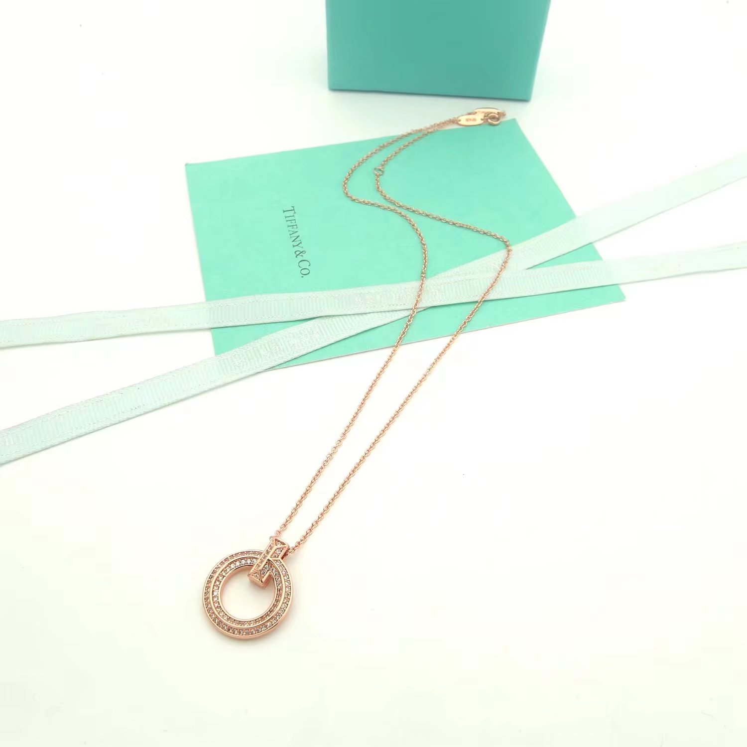 Tiffany Co T1 necklace silver-toned metal with clear diamond accents 18 inches