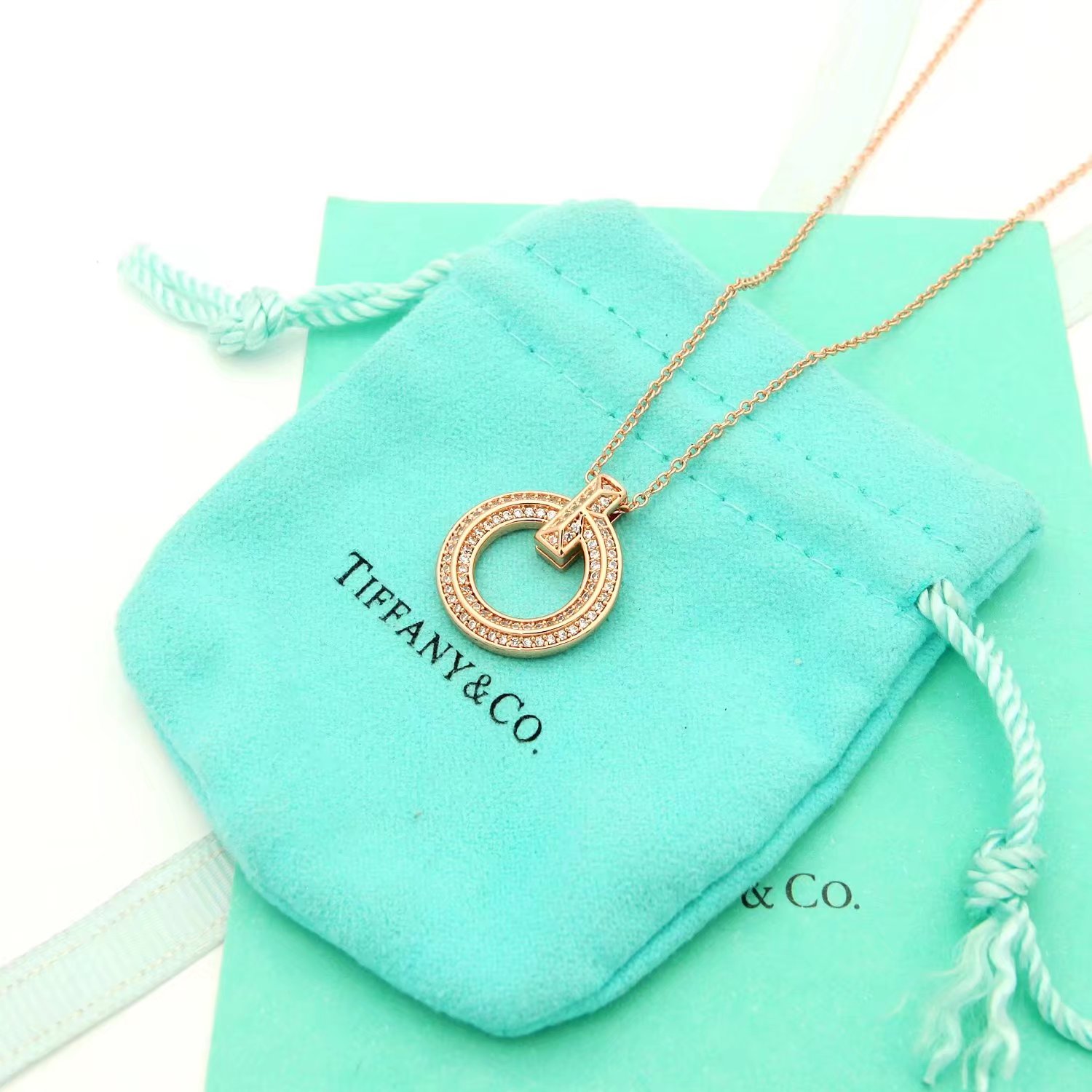 Tiffany Co T1 necklace silver-toned metal with clear diamond accents 18 inches