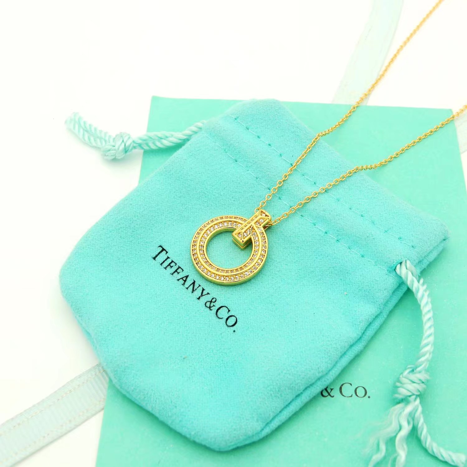 Tiffany Co T1 necklace silver-toned metal with clear diamond accents 18 inches