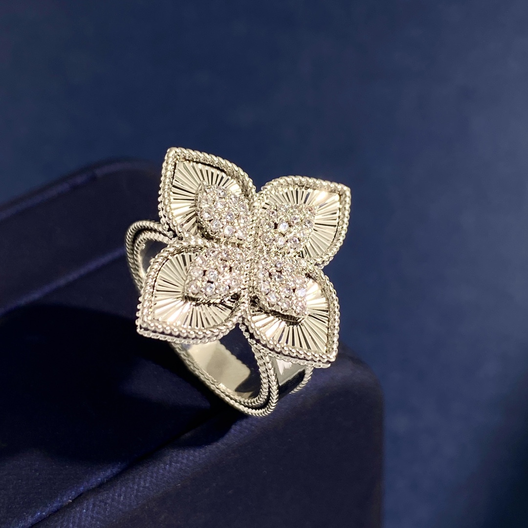 Van Cleef Arpels Alhambra ring 18k yellow gold with clear diamonds 18k white gold with clear diamonds adjustable open size