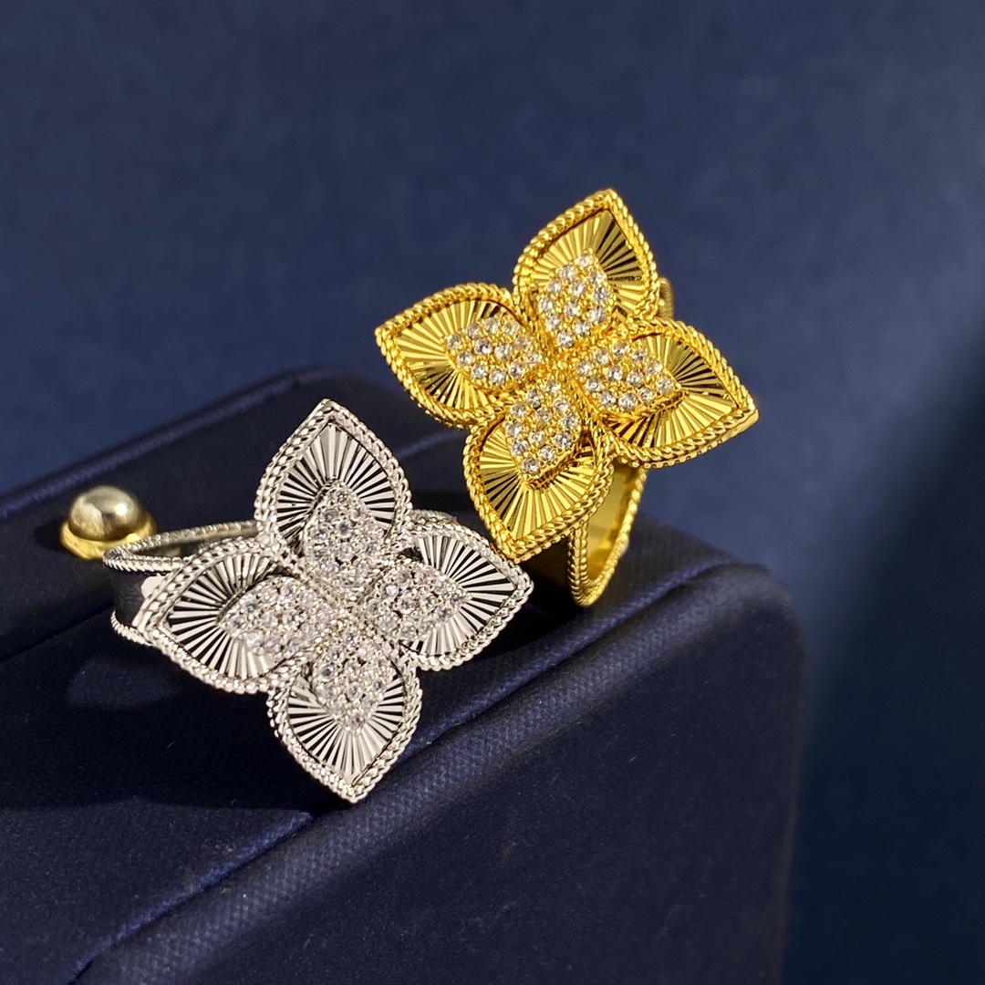 Van Cleef Arpels Alhambra ring 18k yellow gold with clear diamonds 18k white gold with clear diamonds adjustable open size