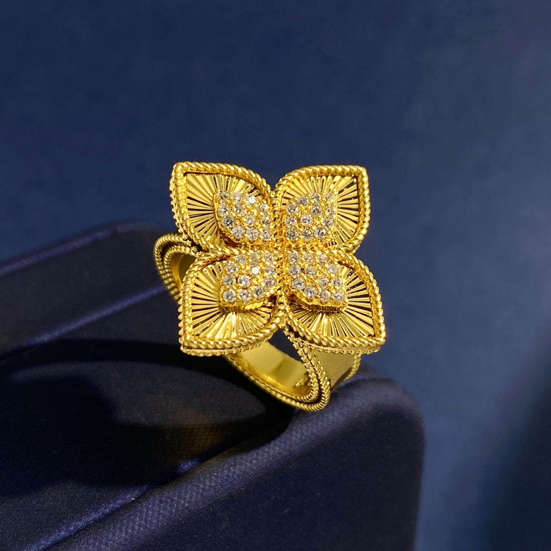 Van Cleef Arpels Alhambra ring 18k yellow gold with clear diamonds 18k white gold with clear diamonds adjustable open size