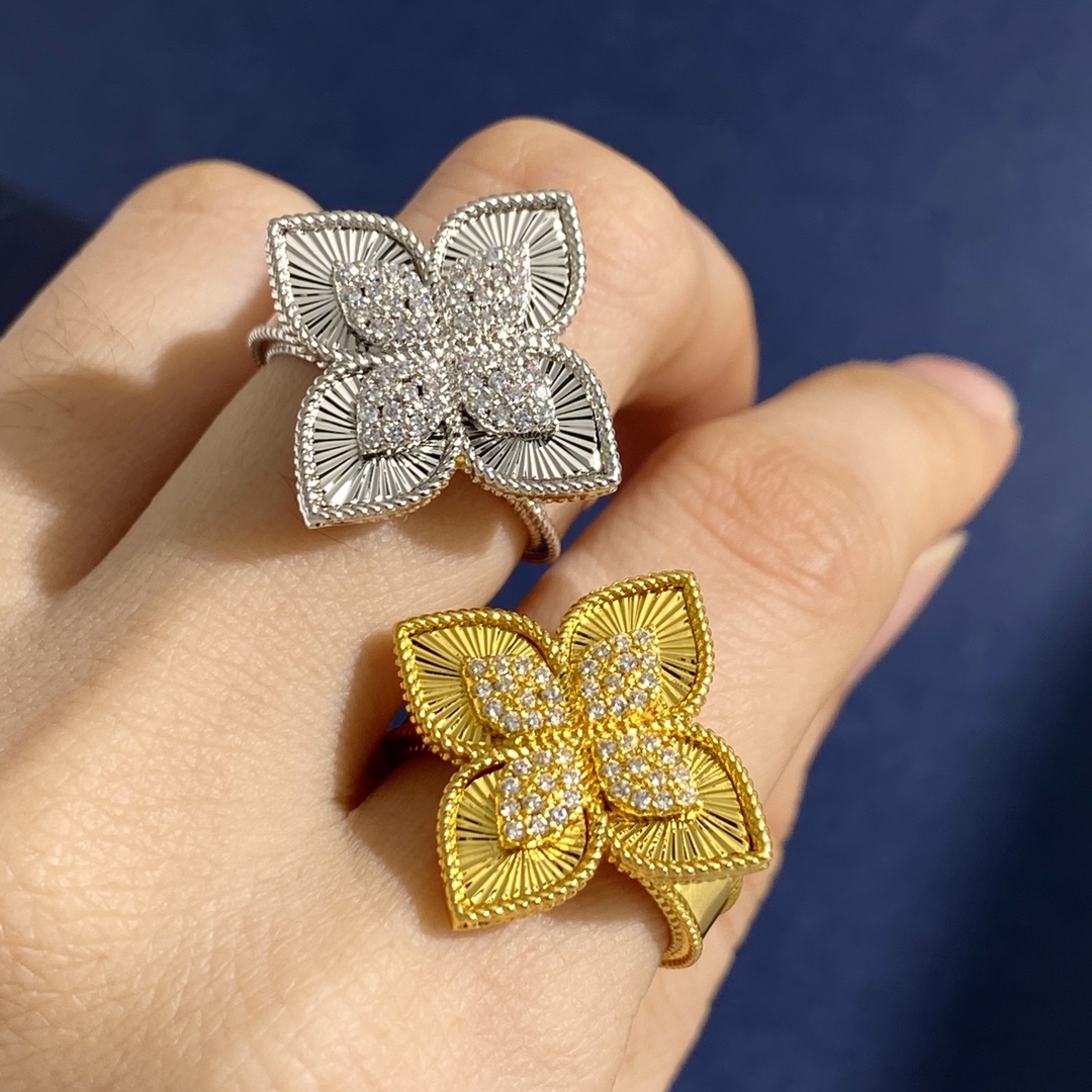 Van Cleef Arpels Alhambra ring 18k yellow gold with clear diamonds 18k white gold with clear diamonds adjustable open size