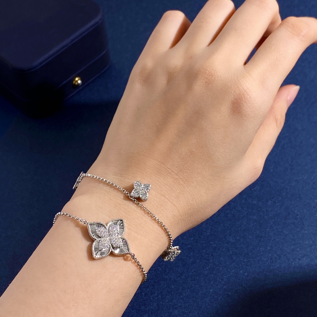 Roberto Coin Princess Flower bracelet White gold with diamond accents 18cm