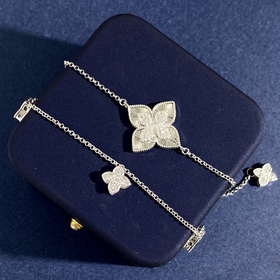 Roberto Coin Princess Flower bracelet White gold with diamond accents 18cm