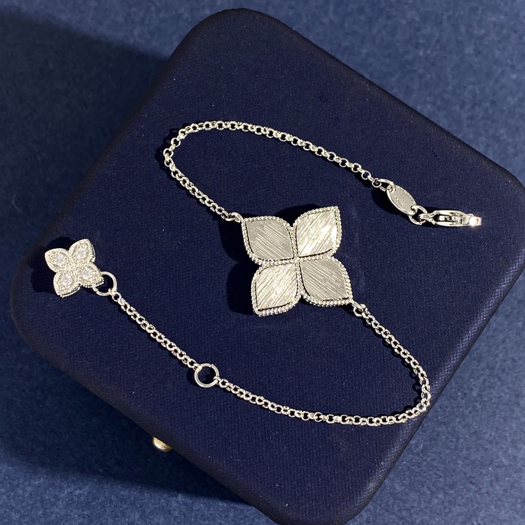 Roberto Coin Princess Flower bracelet White gold with diamond accents 18cm