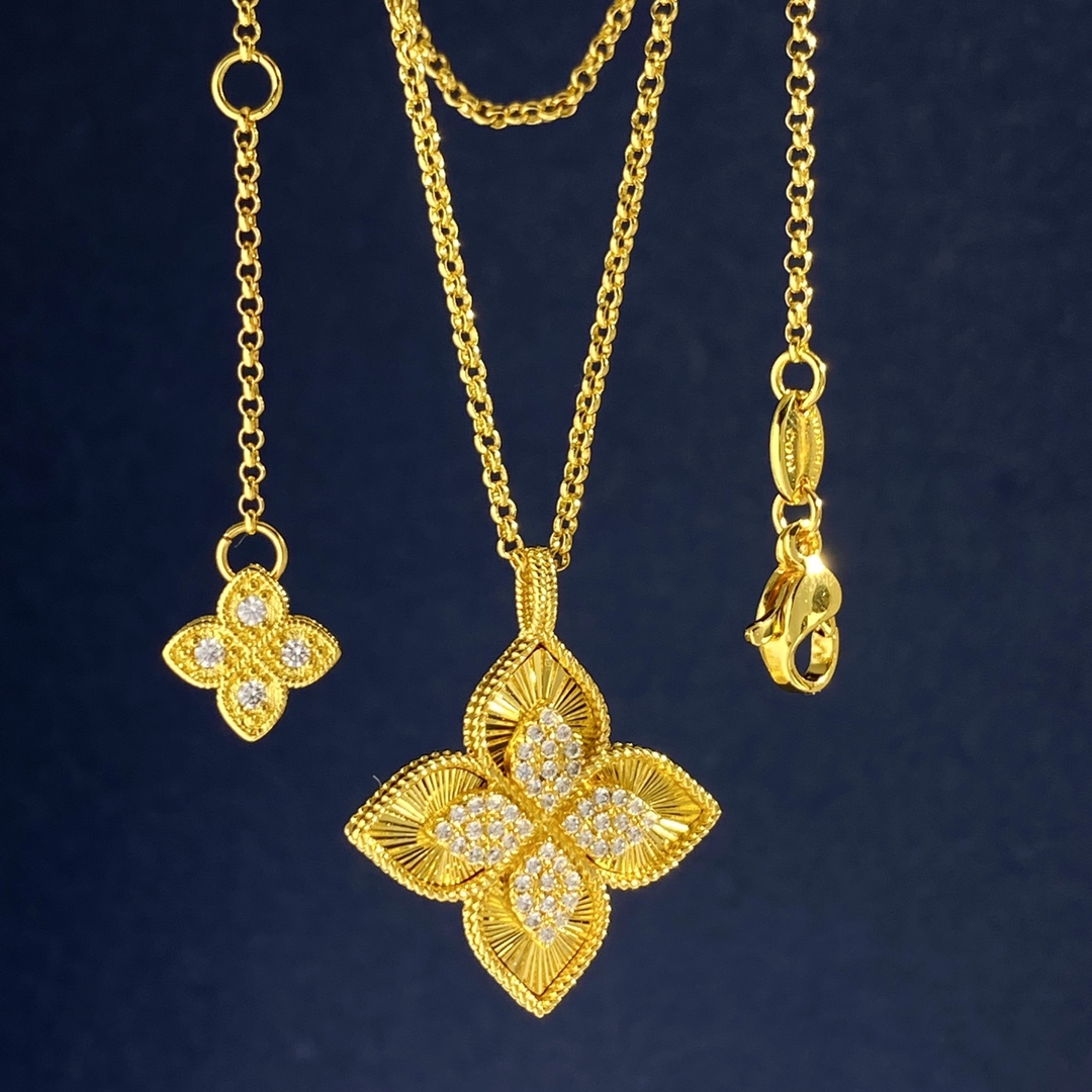 Roberto Coin Princess Flower necklace 18k white gold with clear diamonds 18k yellow gold with clear diamonds 18 inches
