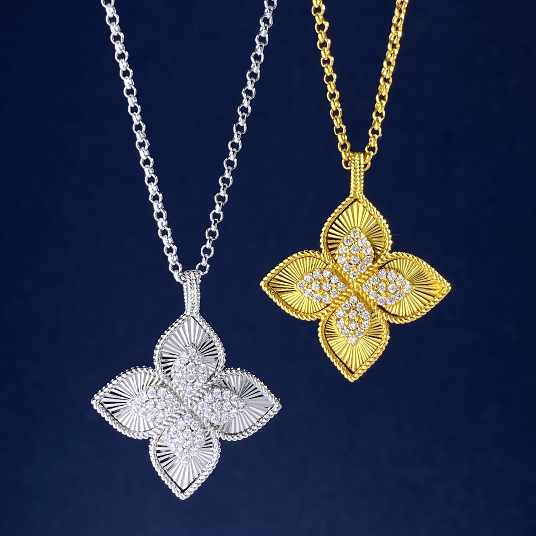 Roberto Coin Princess Flower necklace 18k white gold with clear diamonds 18k yellow gold with clear diamonds 18 inches