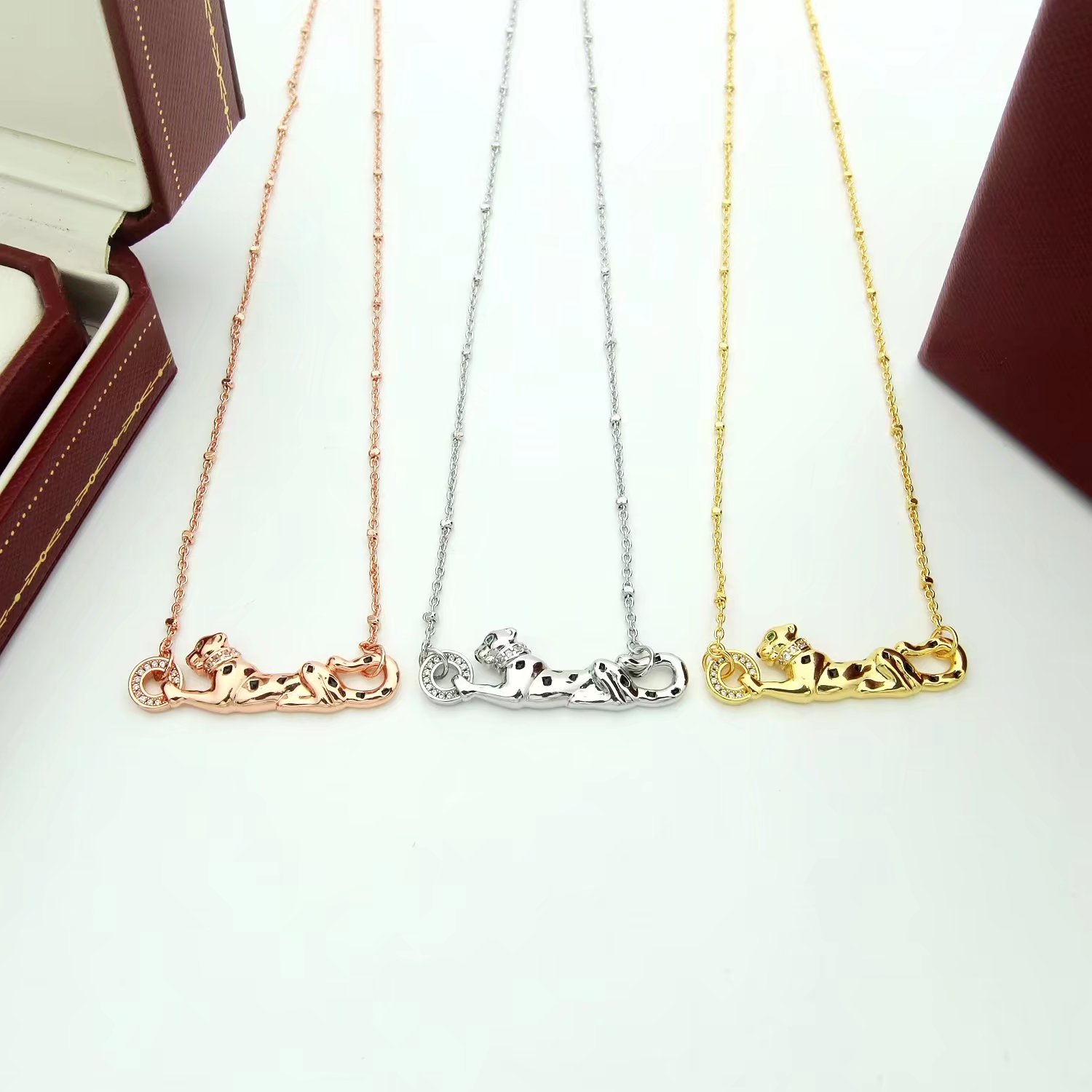 Cartier Panthere de Cartier necklace Silver-toned metal with black enamel spots and clear diamond accents 42cm
