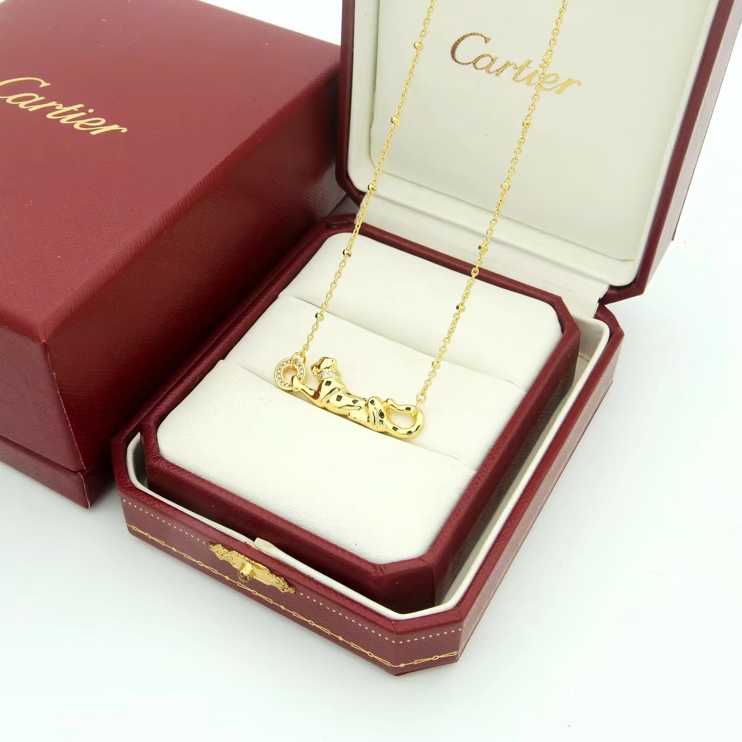 Cartier Panthere de Cartier necklace Silver-toned metal with black enamel spots and clear diamond accents 42cm