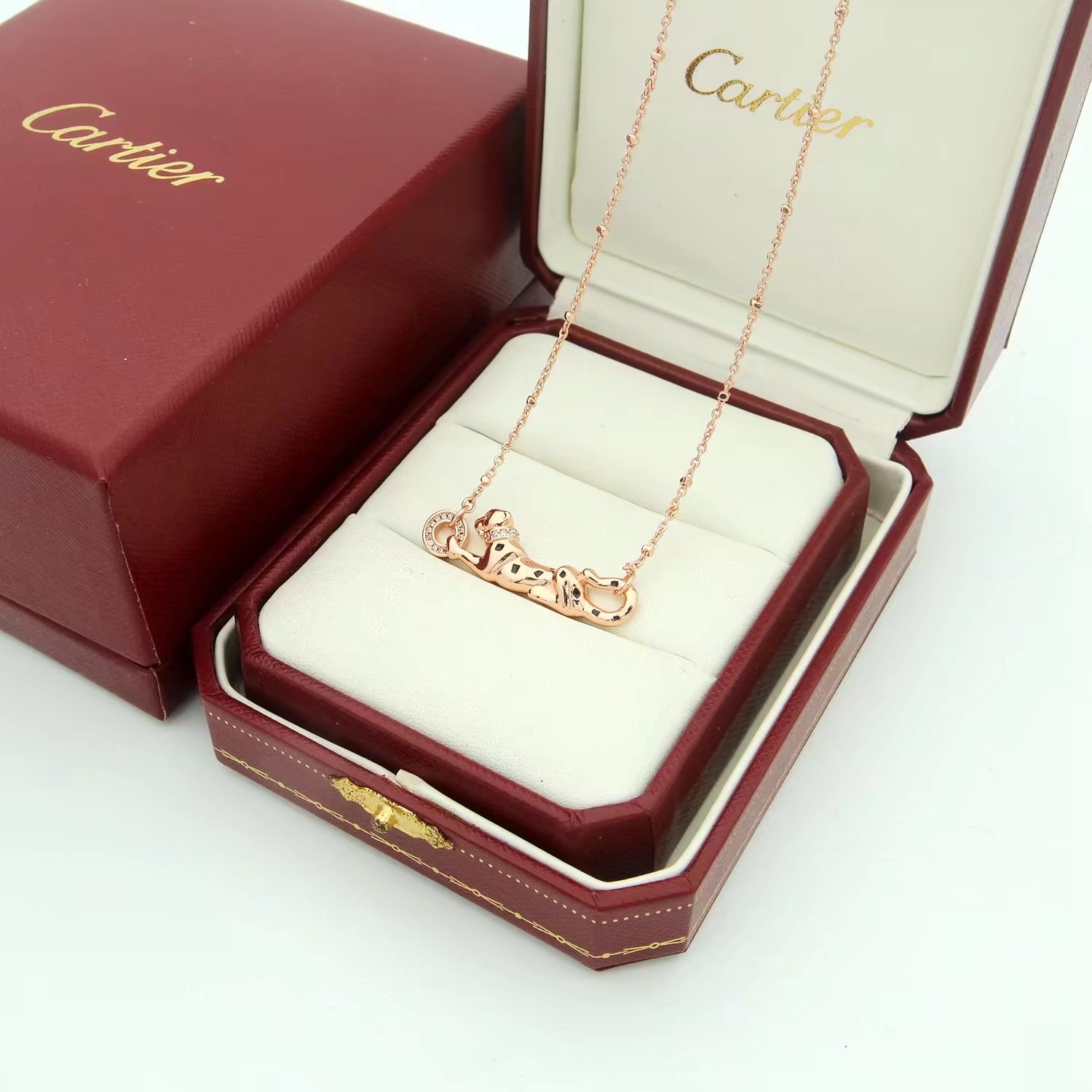 Cartier Panthere de Cartier necklace Silver-toned metal with black enamel spots and clear diamond accents 42cm
