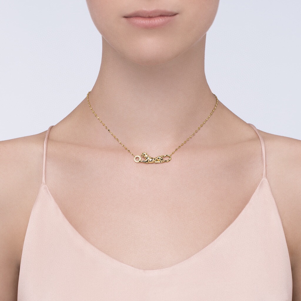 Cartier Panthere de Cartier necklace 18K yellow gold black lacquer spots tsavorite garnet diamond 42cm