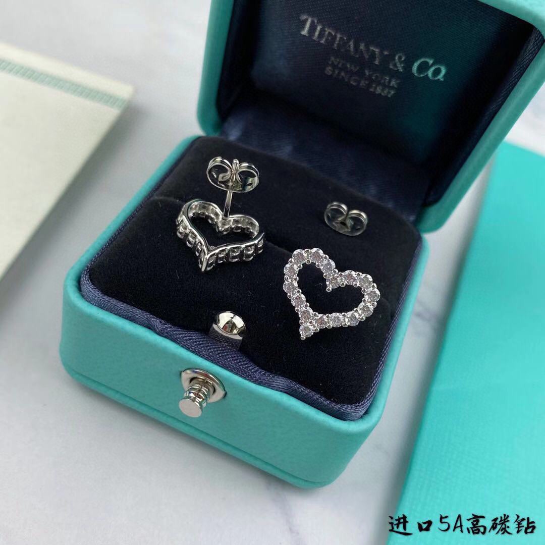 Tiffany Co Hearts earrings silver-toned metal with clear gemstones 10mm