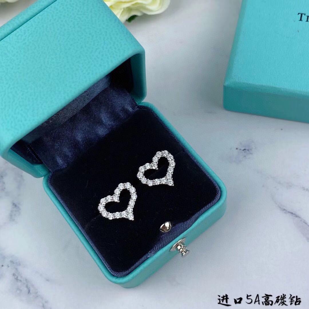Tiffany Co Hearts earrings silver-toned metal with clear gemstones 10mm