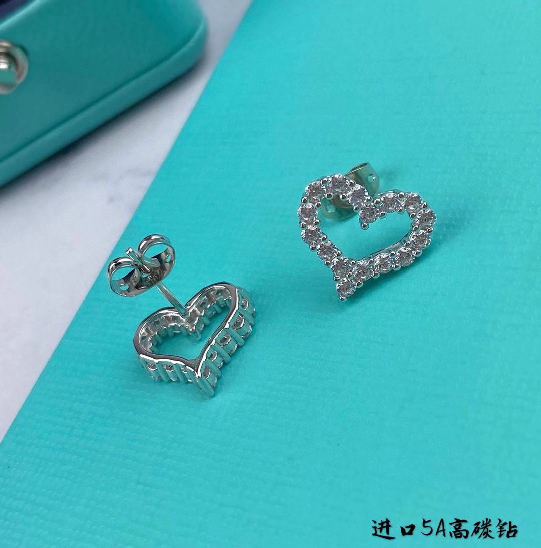 Tiffany Co Hearts earrings silver-toned metal with clear gemstones 10mm