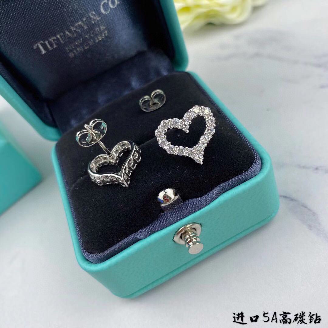Tiffany Co Hearts earrings silver-toned metal with clear gemstones 10mm