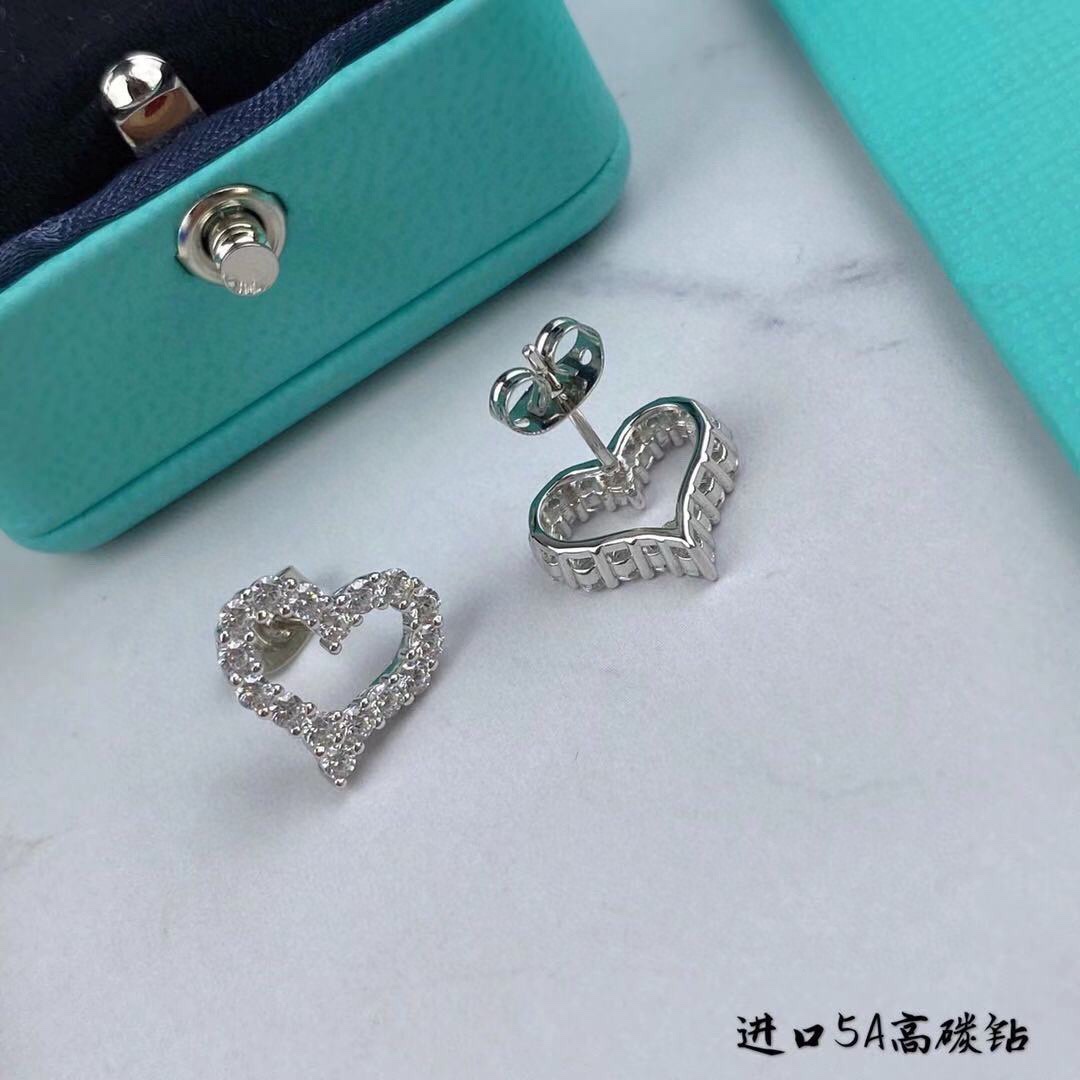Tiffany Co Hearts earrings silver-toned metal with clear gemstones 10mm