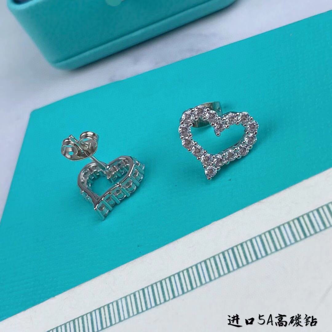 Tiffany Co Hearts earrings silver-toned metal with clear gemstones 10mm