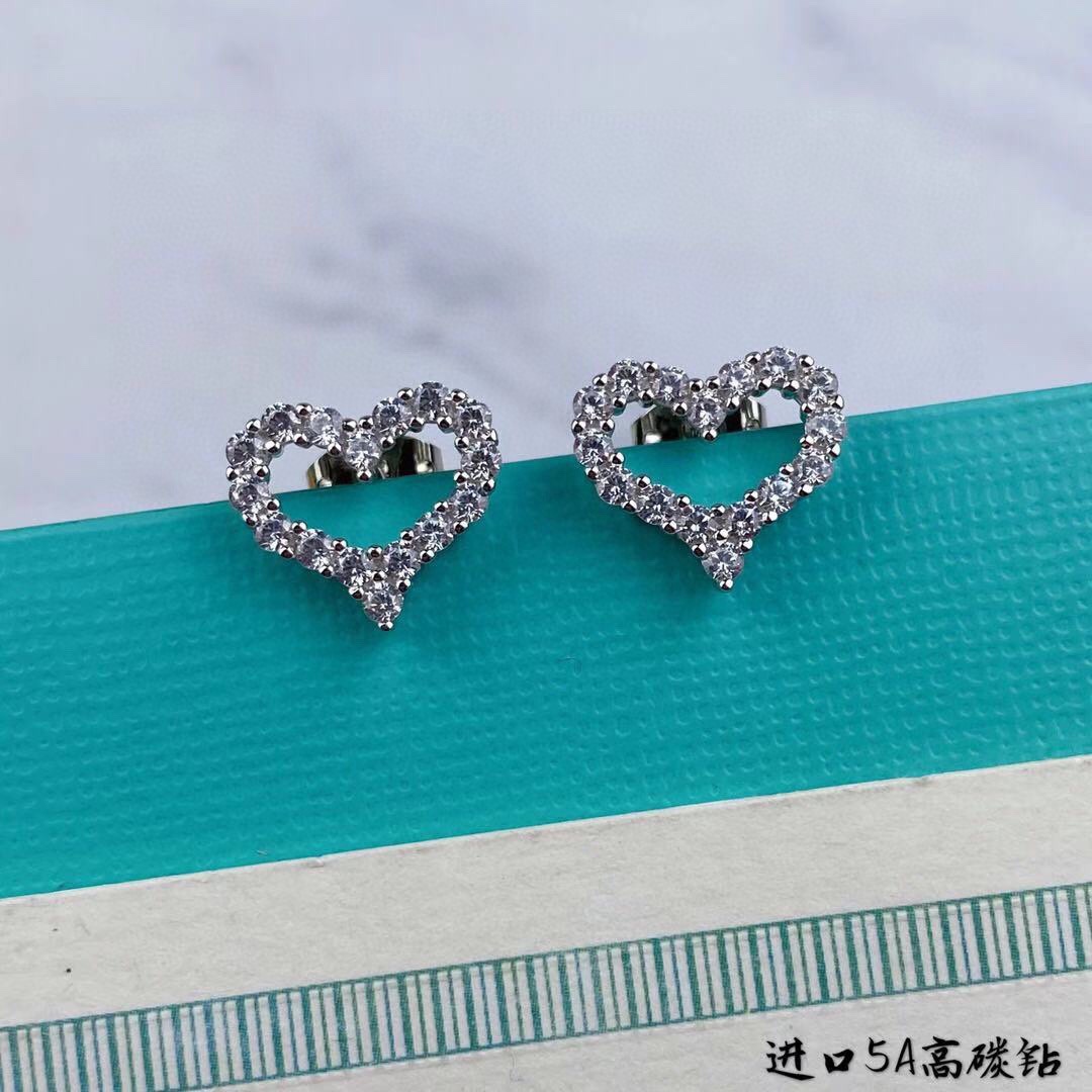 Tiffany Co Hearts earrings silver-toned metal with clear gemstones 10mm