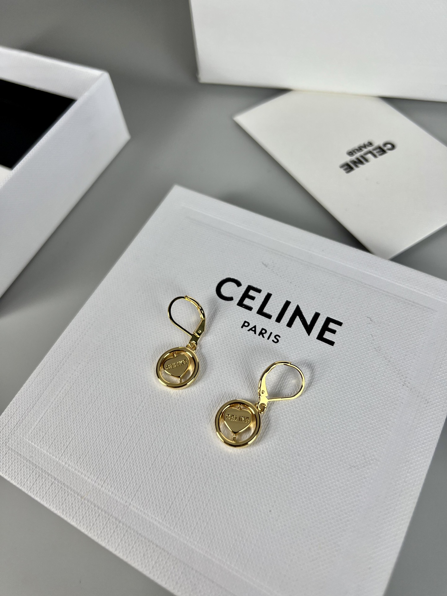 Celine Rotating Heart in Circle Drop Earrings earrings Gold-tone metal One Size